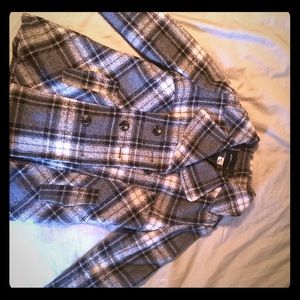Black/white/gray plaid, Polyester wool coat.